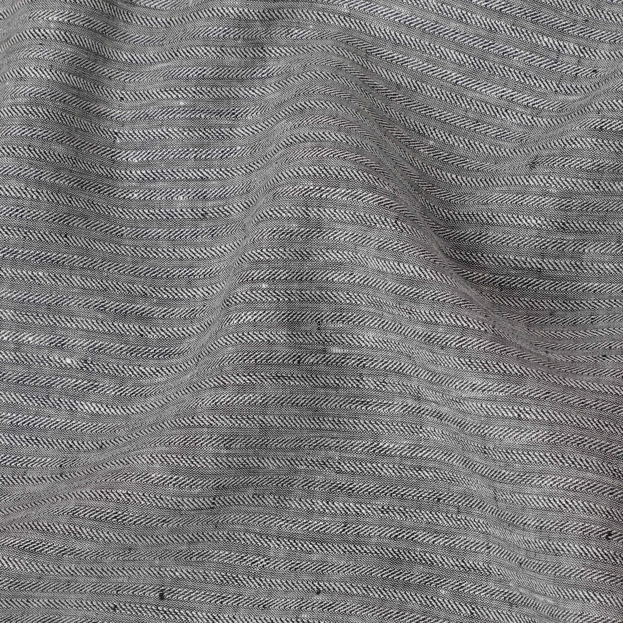 Iron grey, black Premium pure linen fabric in herringbone design-D15890