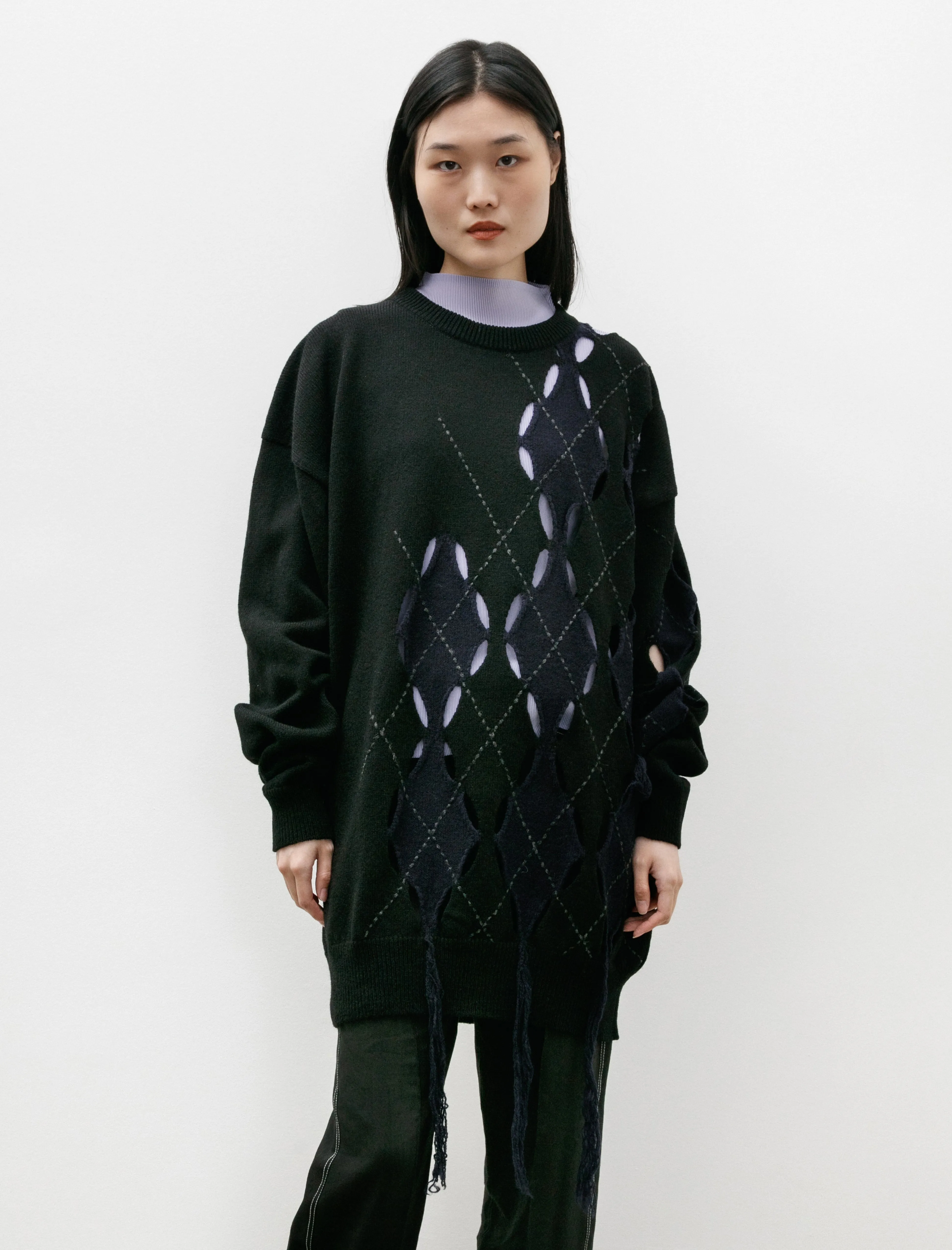 Irregular Argyle Oversized Knit Black