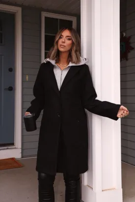 Josie Black Contrast Hooded Coat