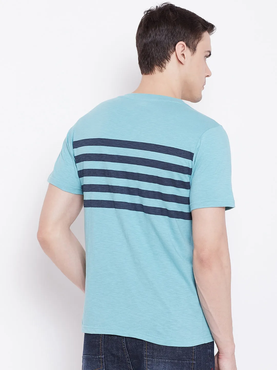 JUMP USA Men Blue Striped Round Neck T-shirt