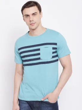 JUMP USA Men Blue Striped Round Neck T-shirt