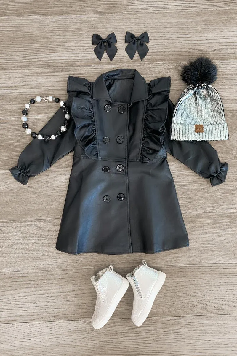 Leather Ruffle Trench Coat