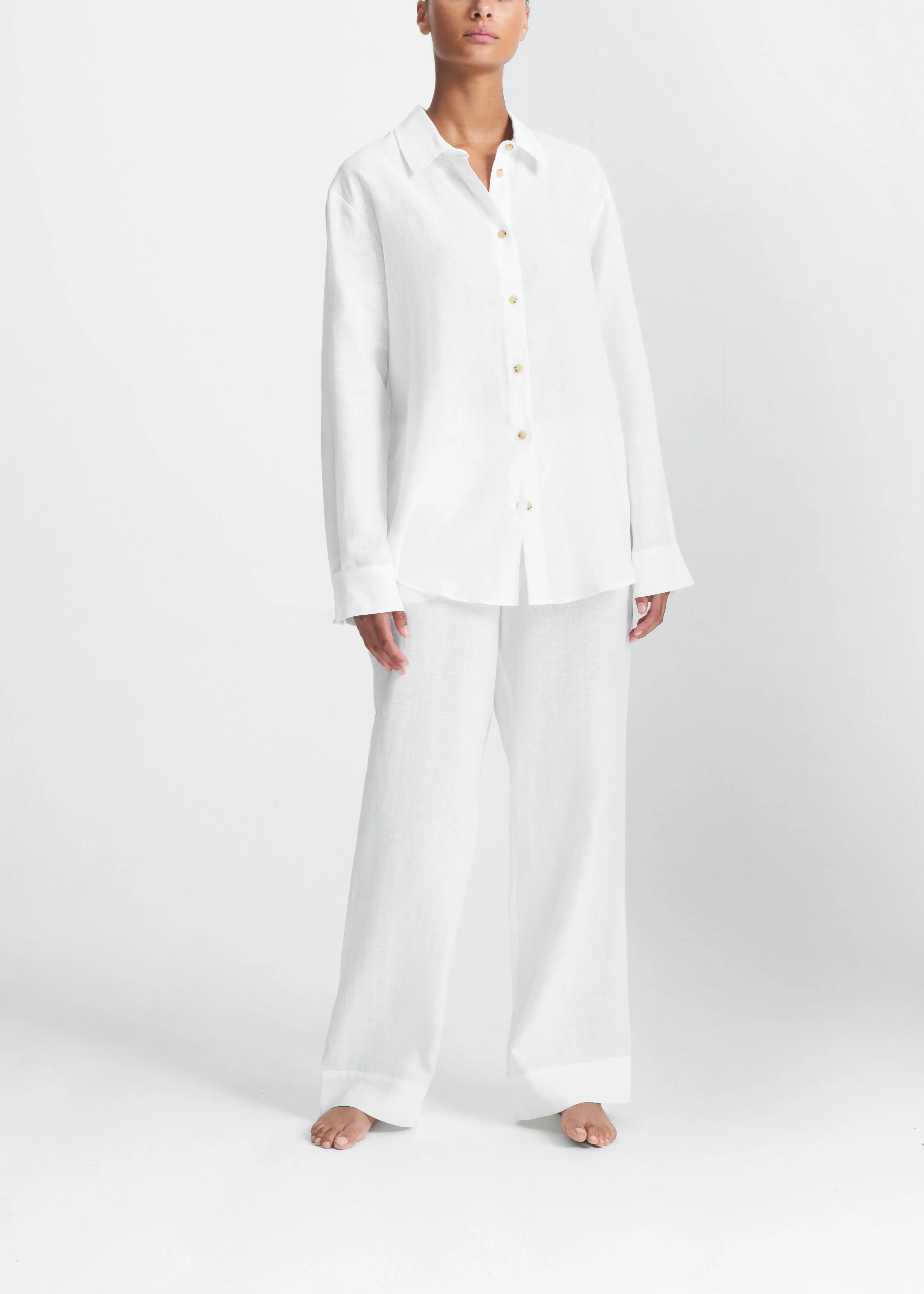 London Pyjama Top White Organic Linen