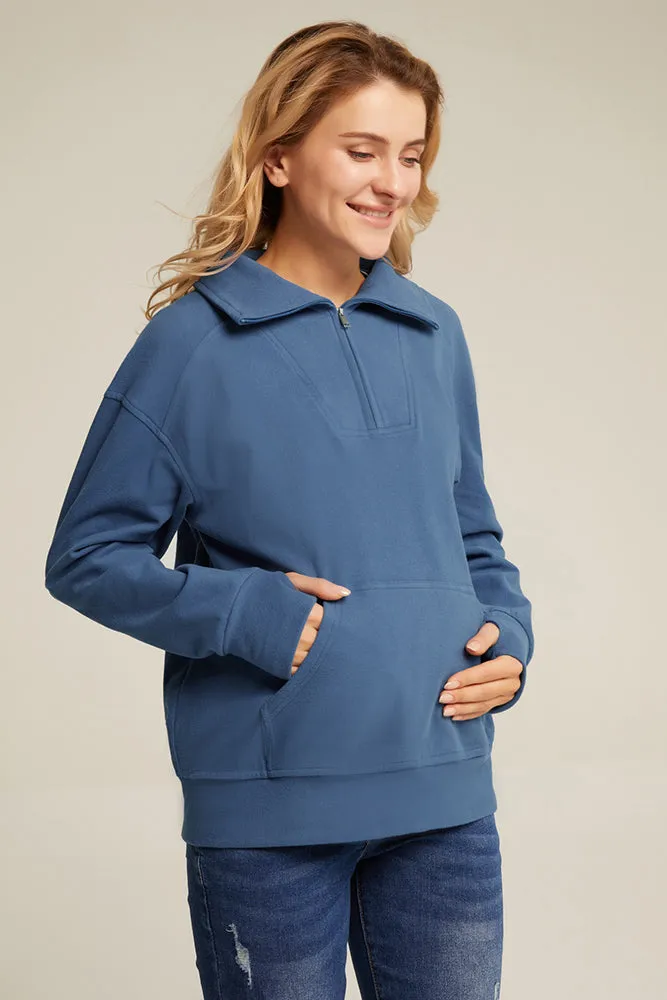 Maacie Maternity Dropped Shoulder Long Sleeve Lapel Collar Hoodies