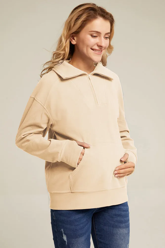 Maacie Maternity Dropped Shoulder Long Sleeve Lapel Collar Hoodies