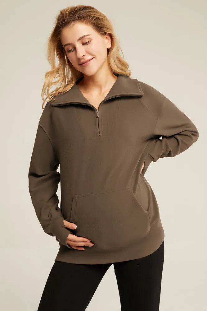 Maacie Maternity Dropped Shoulder Long Sleeve Lapel Collar Hoodies