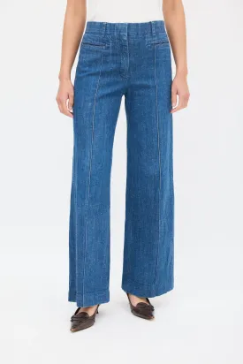 Medium Wash Pintuck Wide Leg Jeans