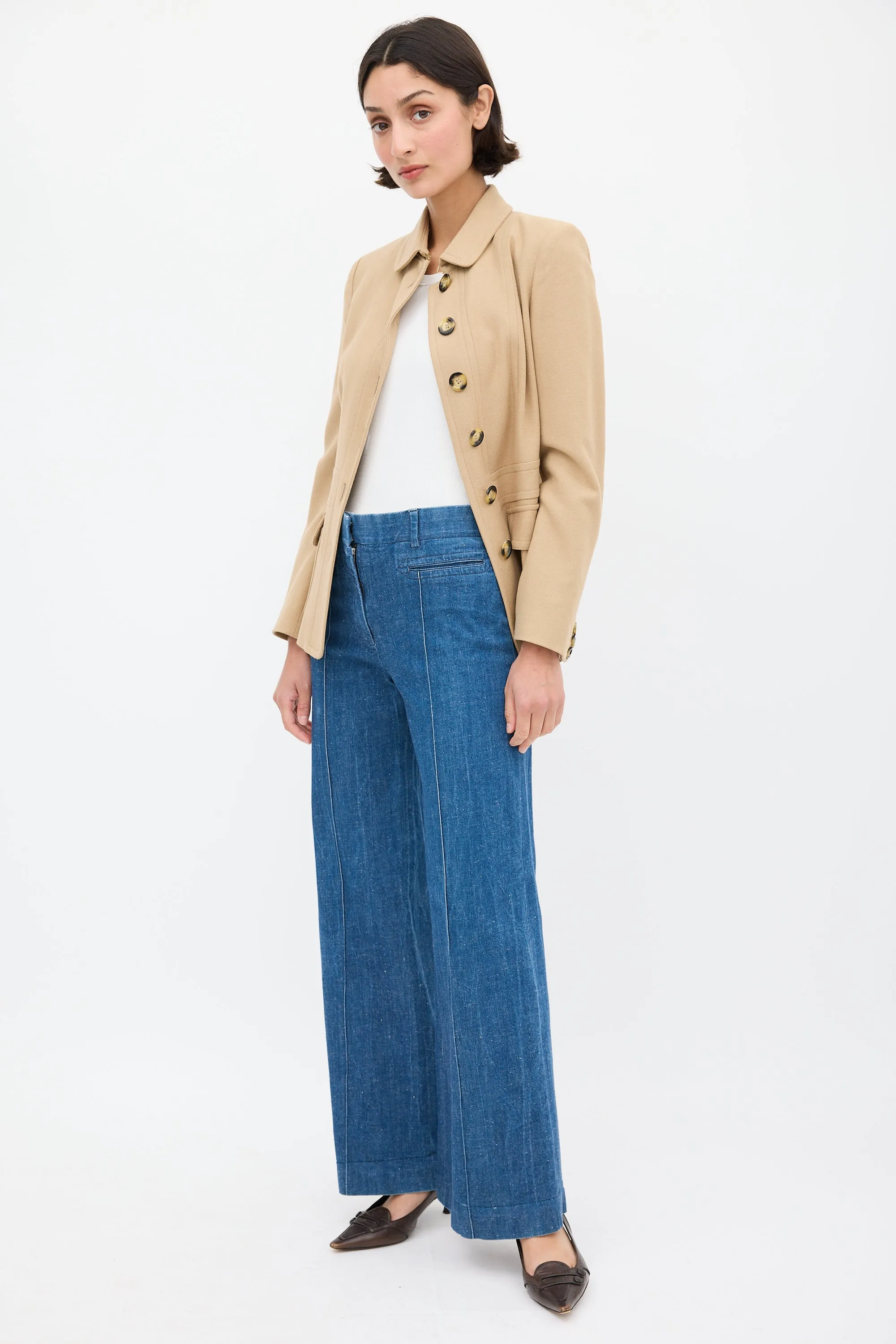 Medium Wash Pintuck Wide Leg Jeans