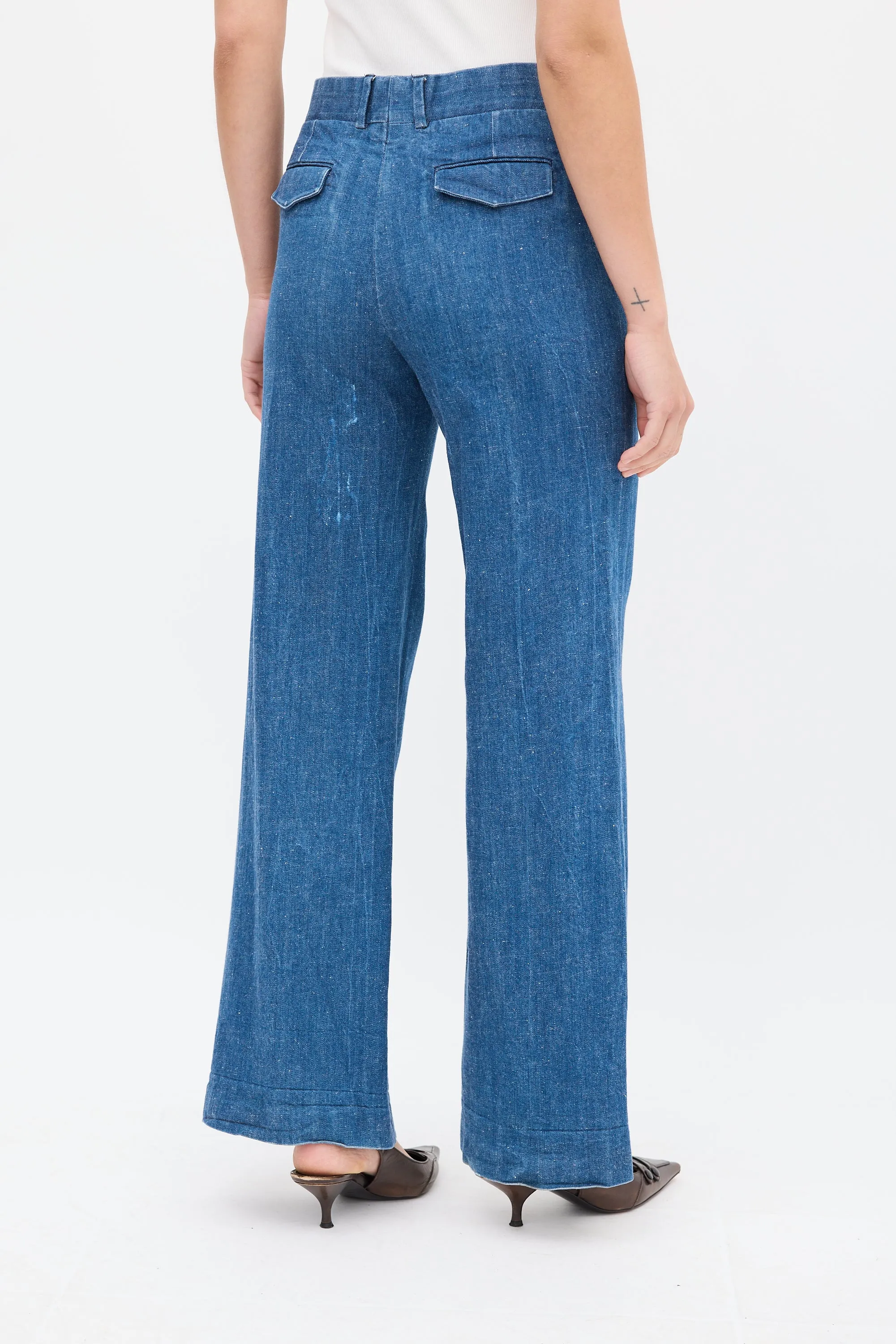 Medium Wash Pintuck Wide Leg Jeans