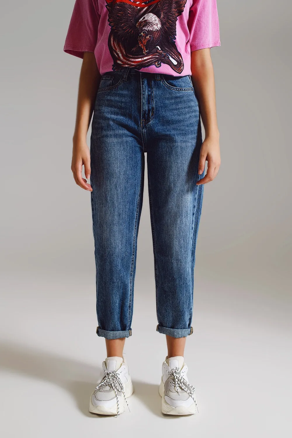 Medium washed high-rise mom style jeans