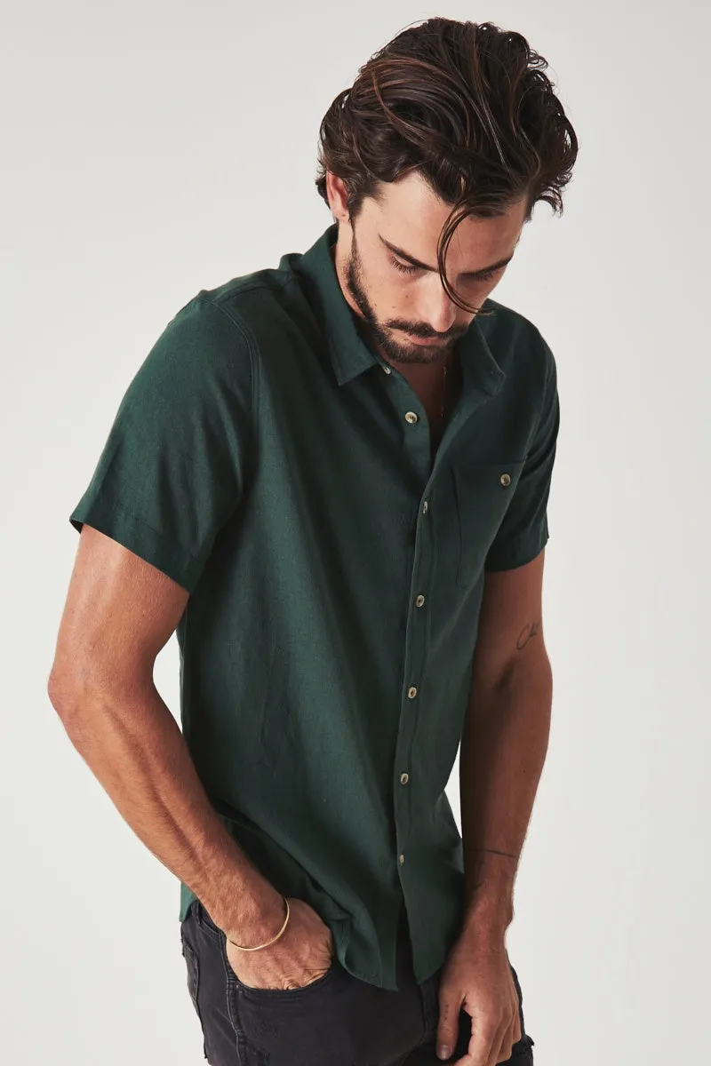 Men at Work  Linen Shirt - Dark Green