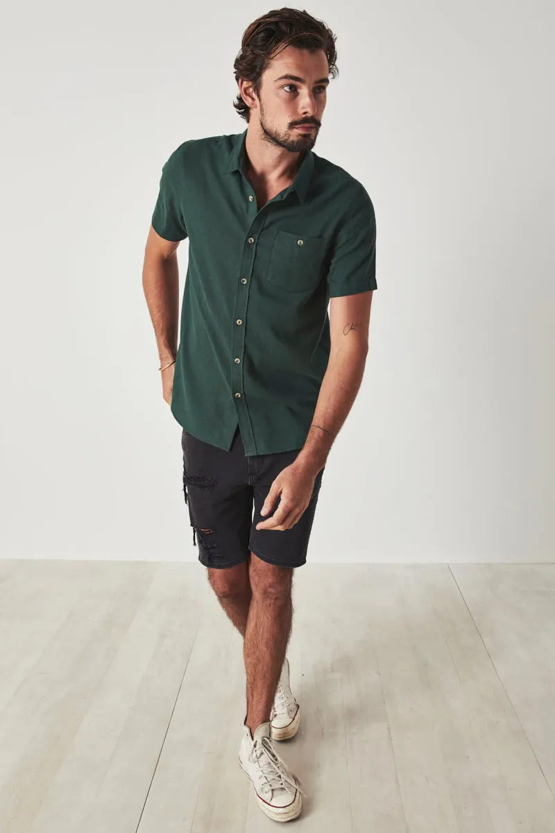 Men at Work  Linen Shirt - Dark Green