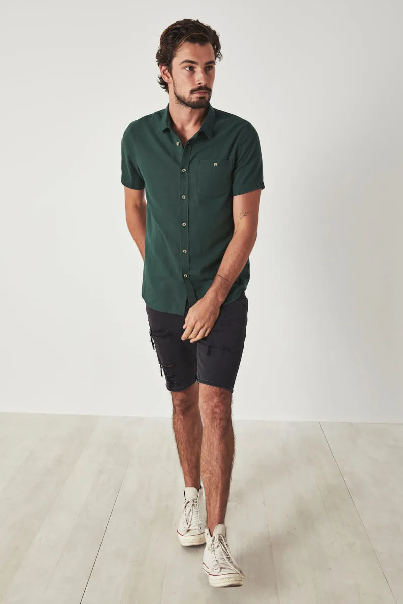 Men at Work  Linen Shirt - Dark Green