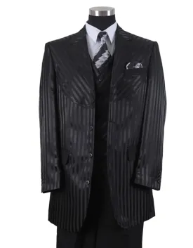 Mens 3 Button Ton on Ton Stripe Fashion Suit in Black