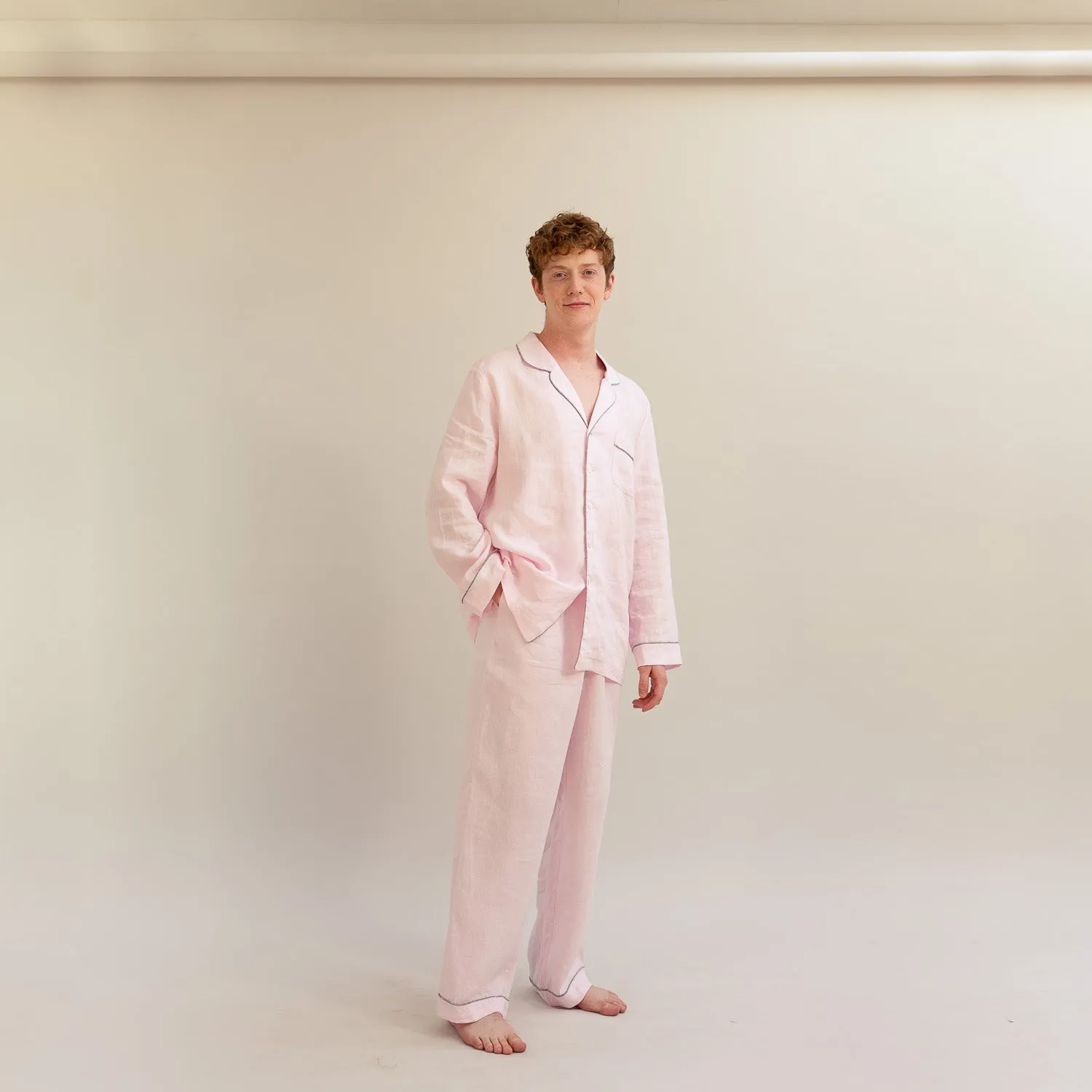 Men's Blush Pink Linen Pyjama Shirt (Top Only)