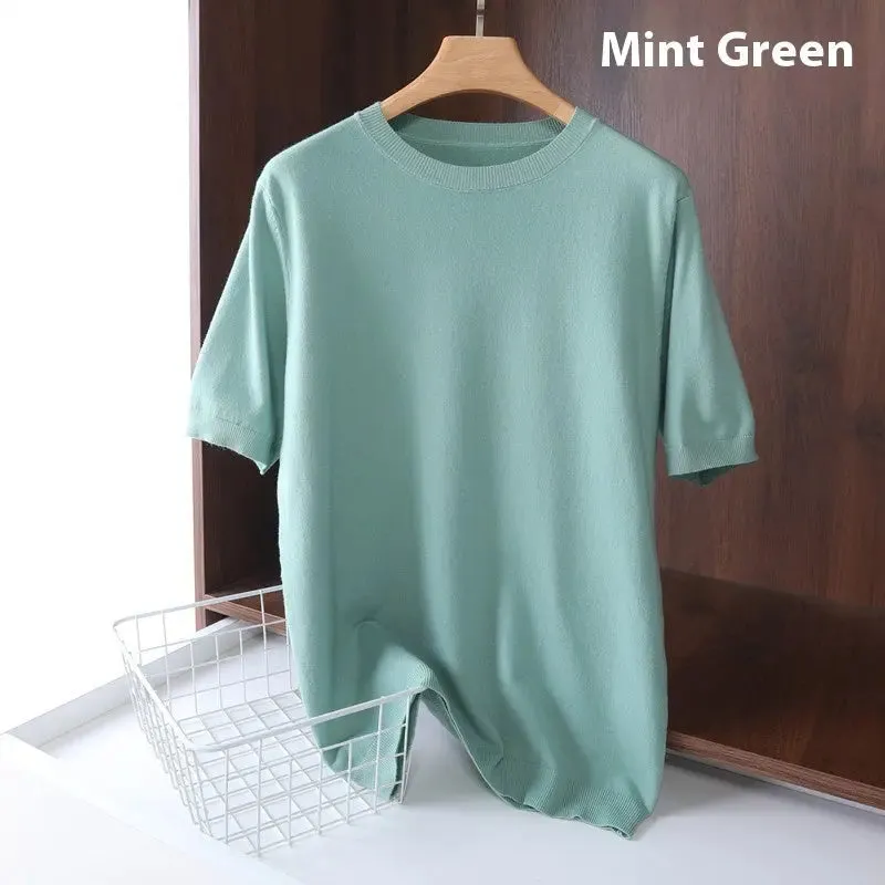 Men's Round Neck Pullover Thin Knitwear Short Sleeve Top