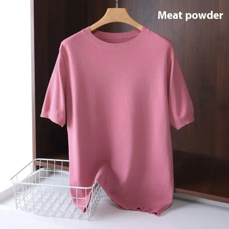 Men's Round Neck Pullover Thin Knitwear Short Sleeve Top