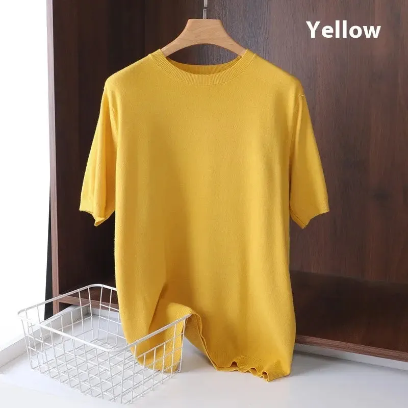 Men's Round Neck Pullover Thin Knitwear Short Sleeve Top