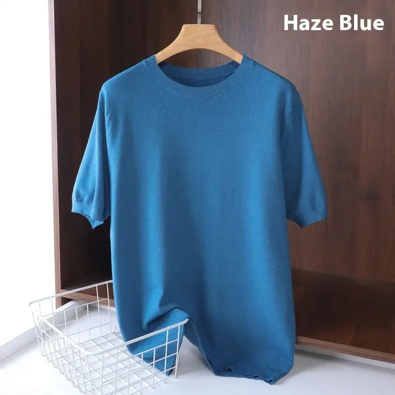 Men's Round Neck Pullover Thin Knitwear Short Sleeve Top