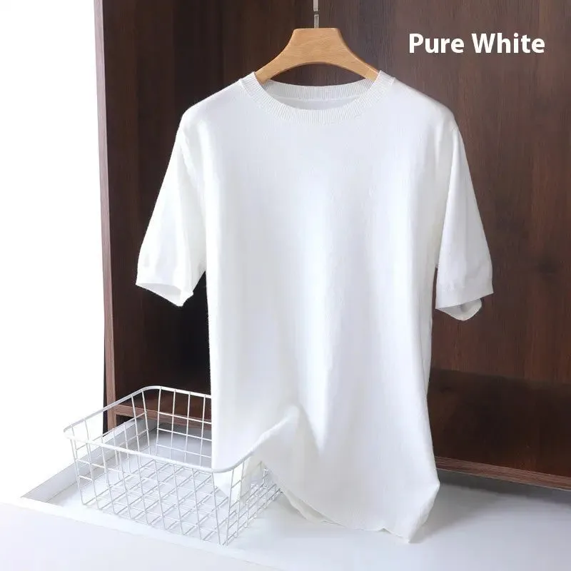 Men's Round Neck Pullover Thin Knitwear Short Sleeve Top