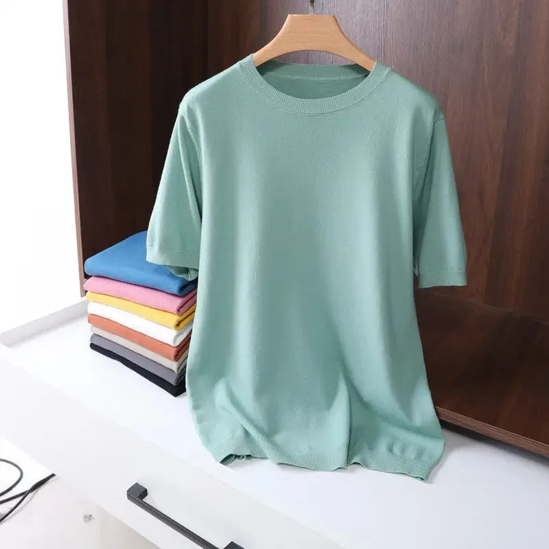 Men's Round Neck Pullover Thin Knitwear Short Sleeve Top