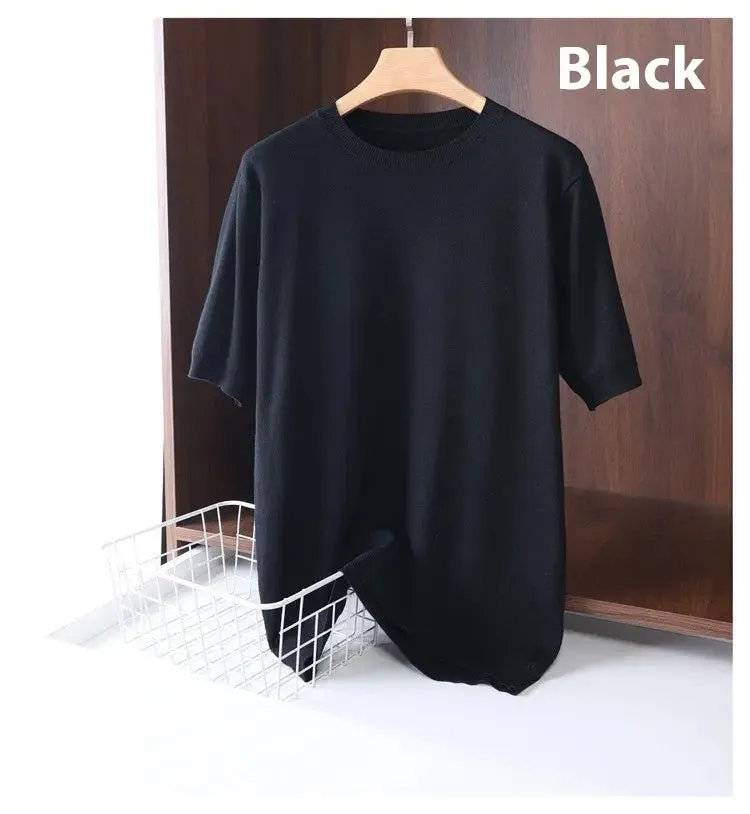 Men's Round Neck Pullover Thin Knitwear Short Sleeve Top