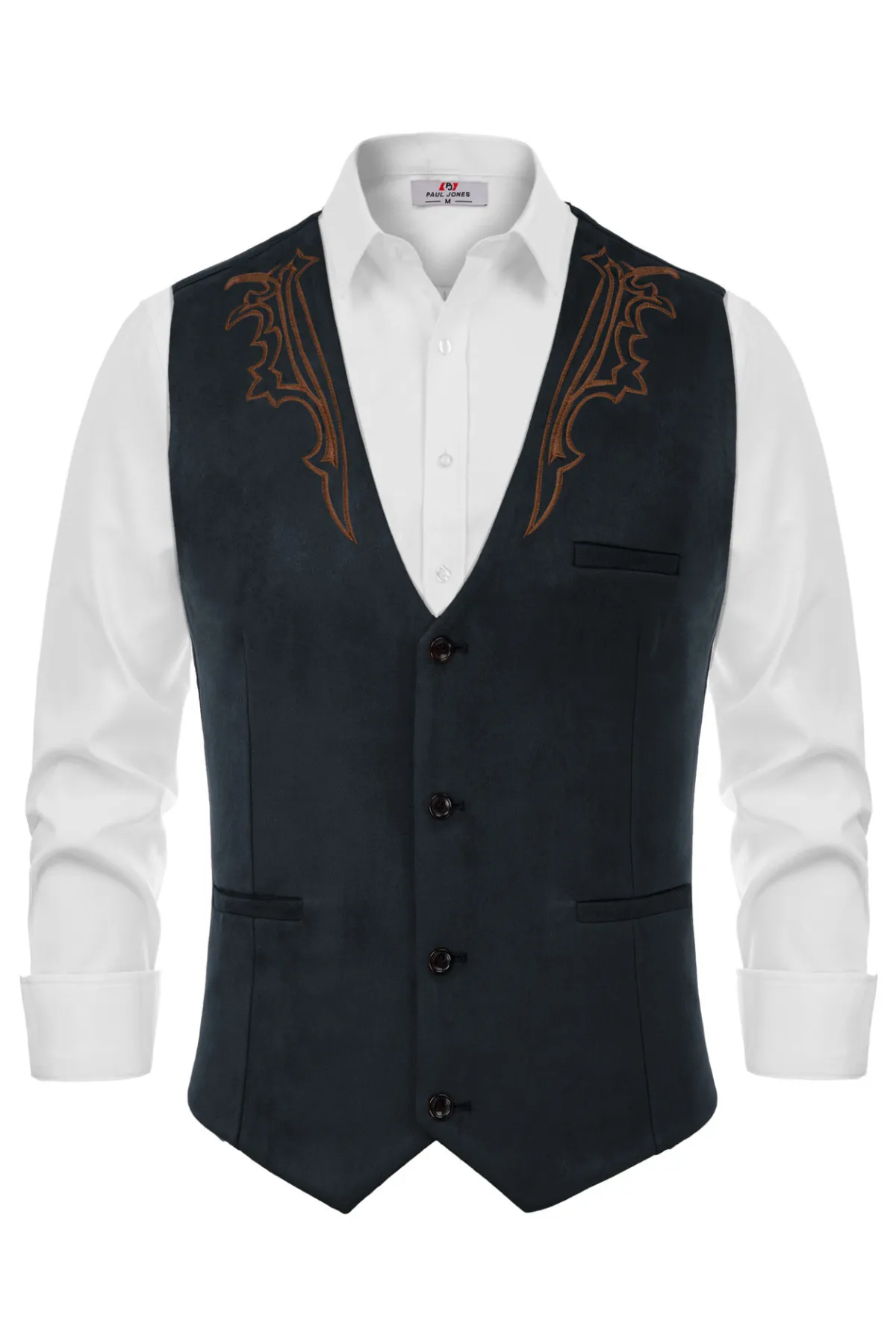 Men's Suede Leather Suit Vest Embroidery Leisure Slim Fit Western Vest Waistcoat