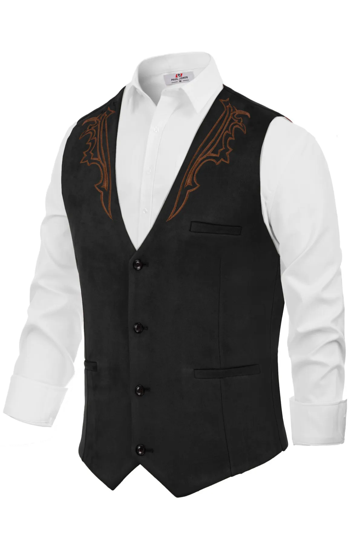 Men's Suede Leather Suit Vest Embroidery Leisure Slim Fit Western Vest Waistcoat