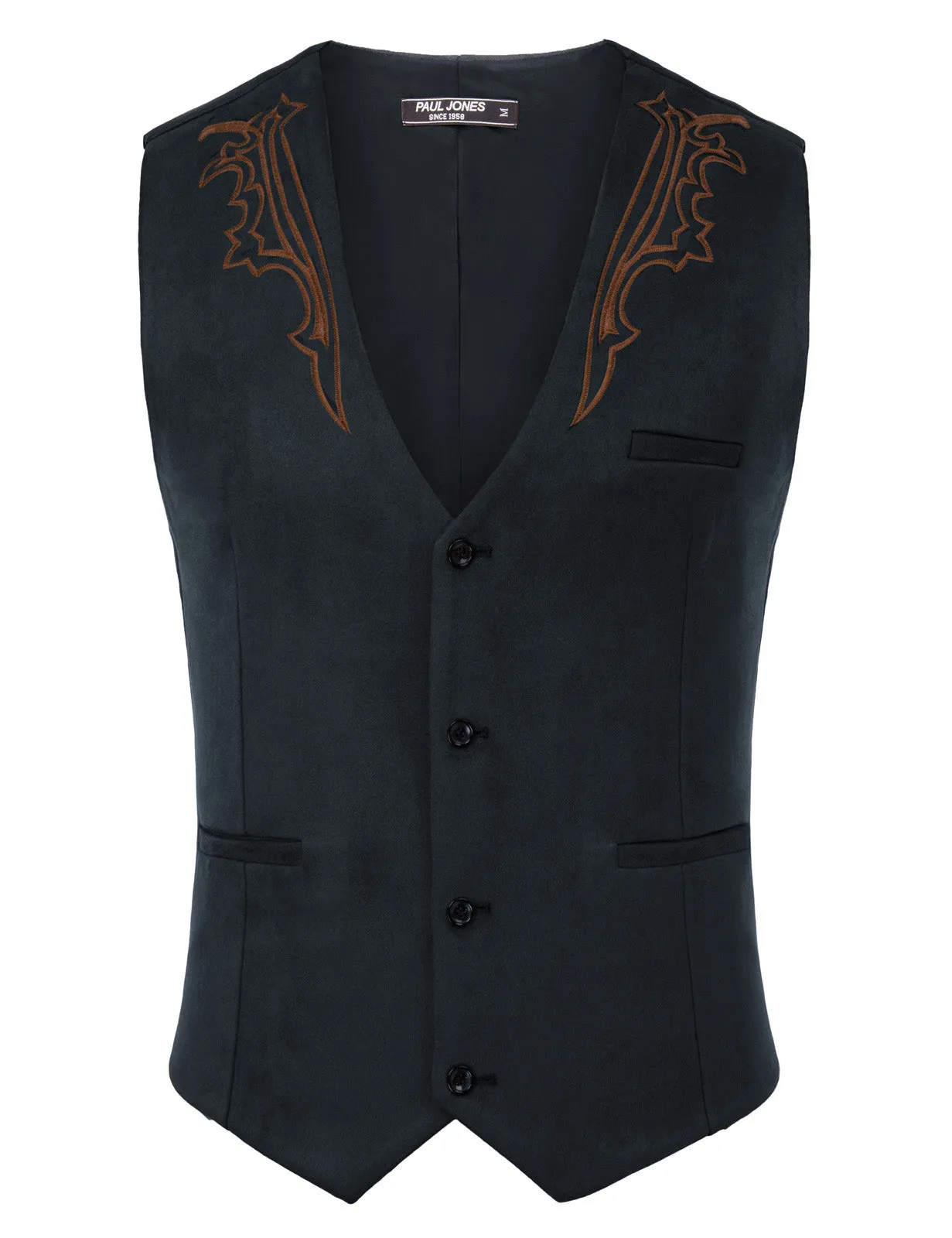 Men's Suede Leather Suit Vest Embroidery Leisure Slim Fit Western Vest Waistcoat