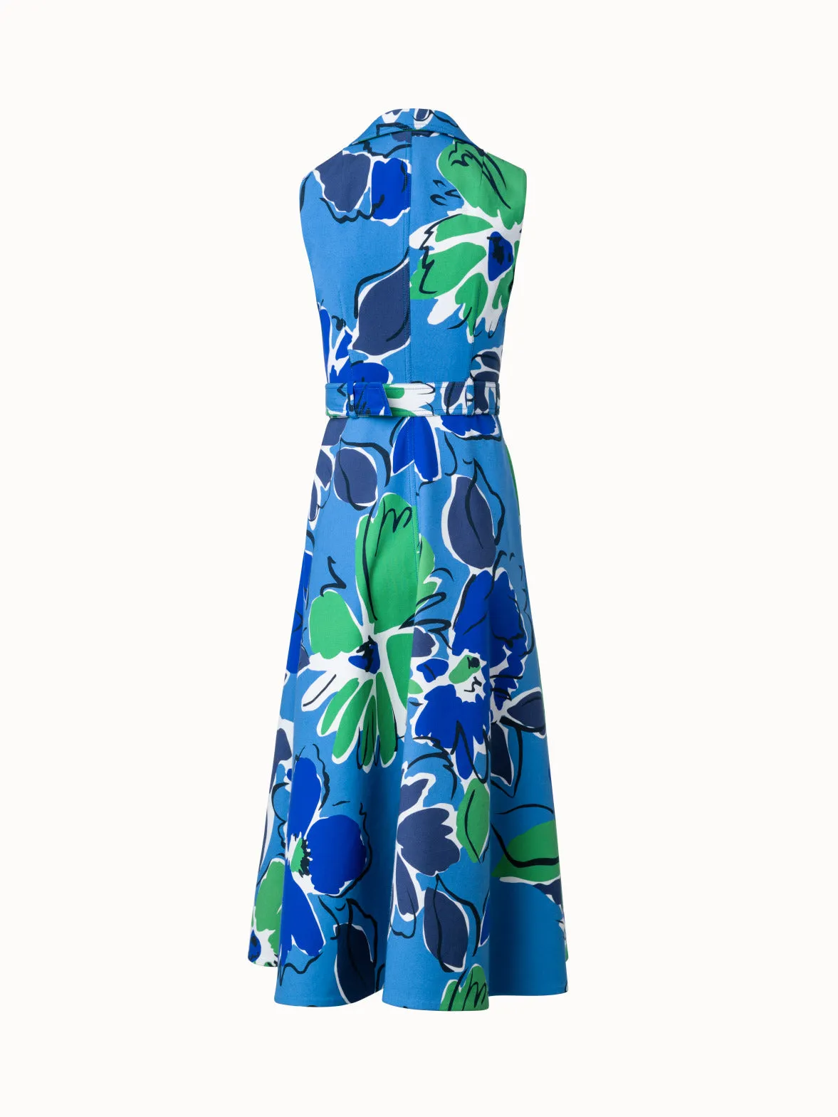 Midi Dress in Cotton Silk Double-Face with Sketched Abraham Flower Print