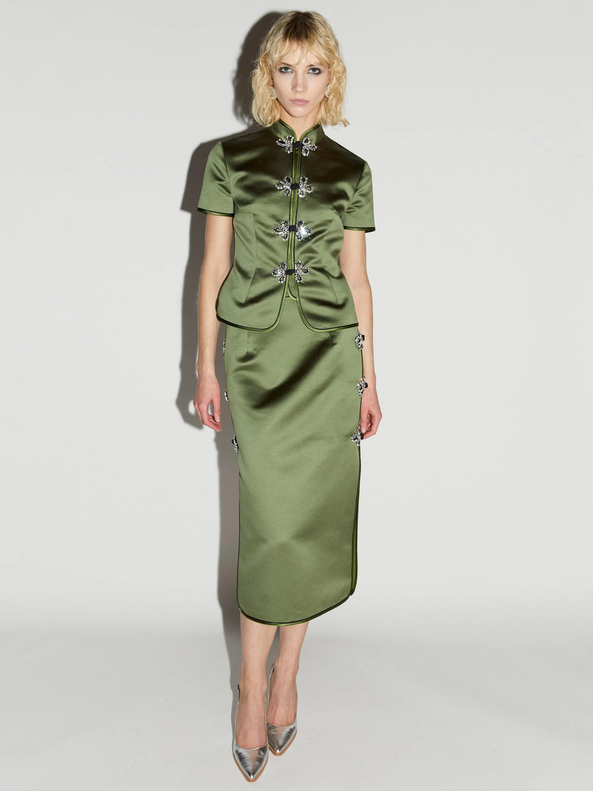 Olive green satin Dario skirt