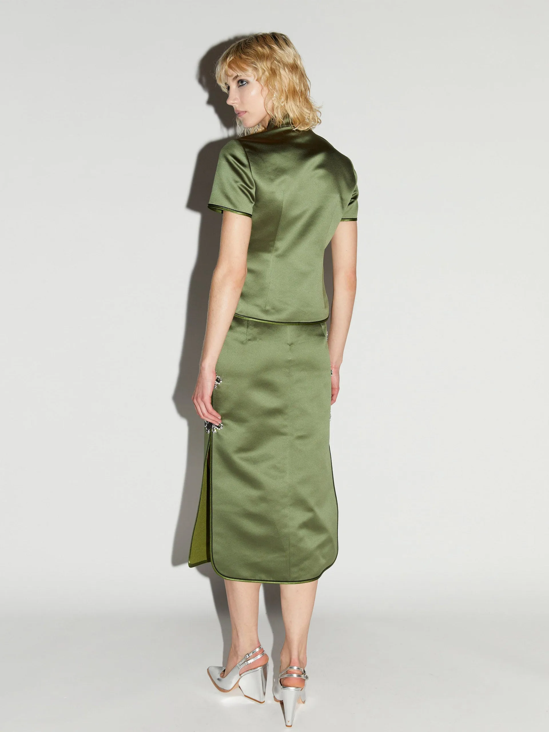 Olive green satin Dario skirt