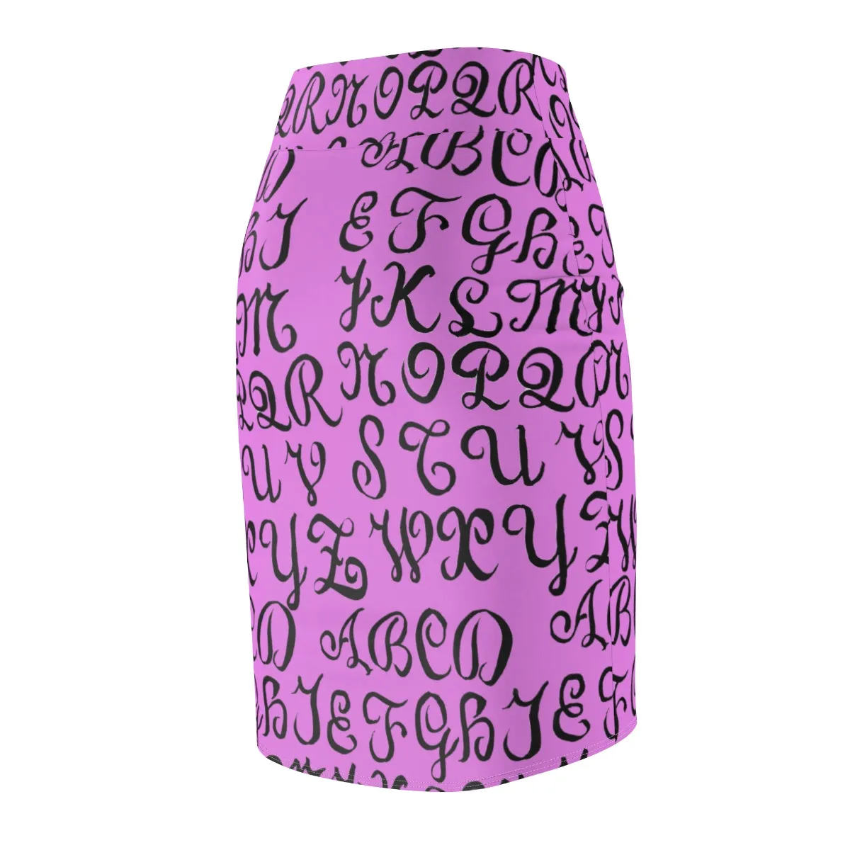 Pink Black Graphic Pencil Skirt, Best Alphabets Calligraphy Print Women's Pencil Skirt - Made in USA