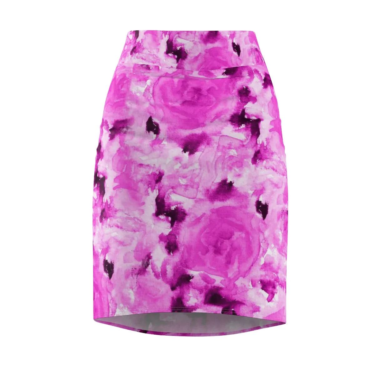 Pink Roses Pencil Skirt, Best Rose Floral Print Designer Women's Comfy Stretchy Pencil Skirt-Made in USA