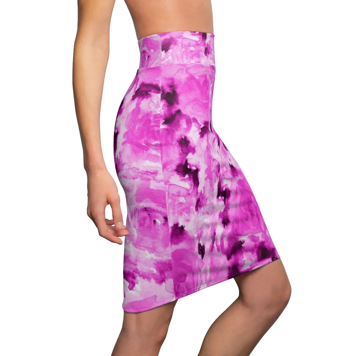 Pink Roses Pencil Skirt, Best Rose Floral Print Designer Women's Comfy Stretchy Pencil Skirt-Made in USA