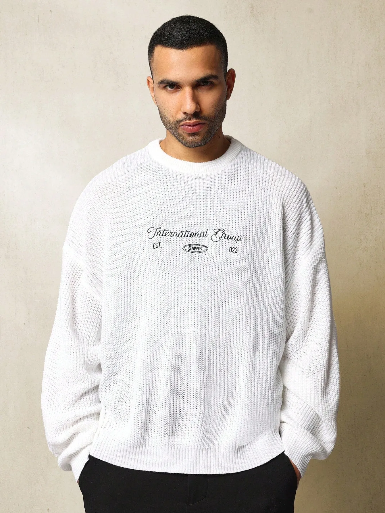 Regular Fit Crew Neck Embroidered Sweater