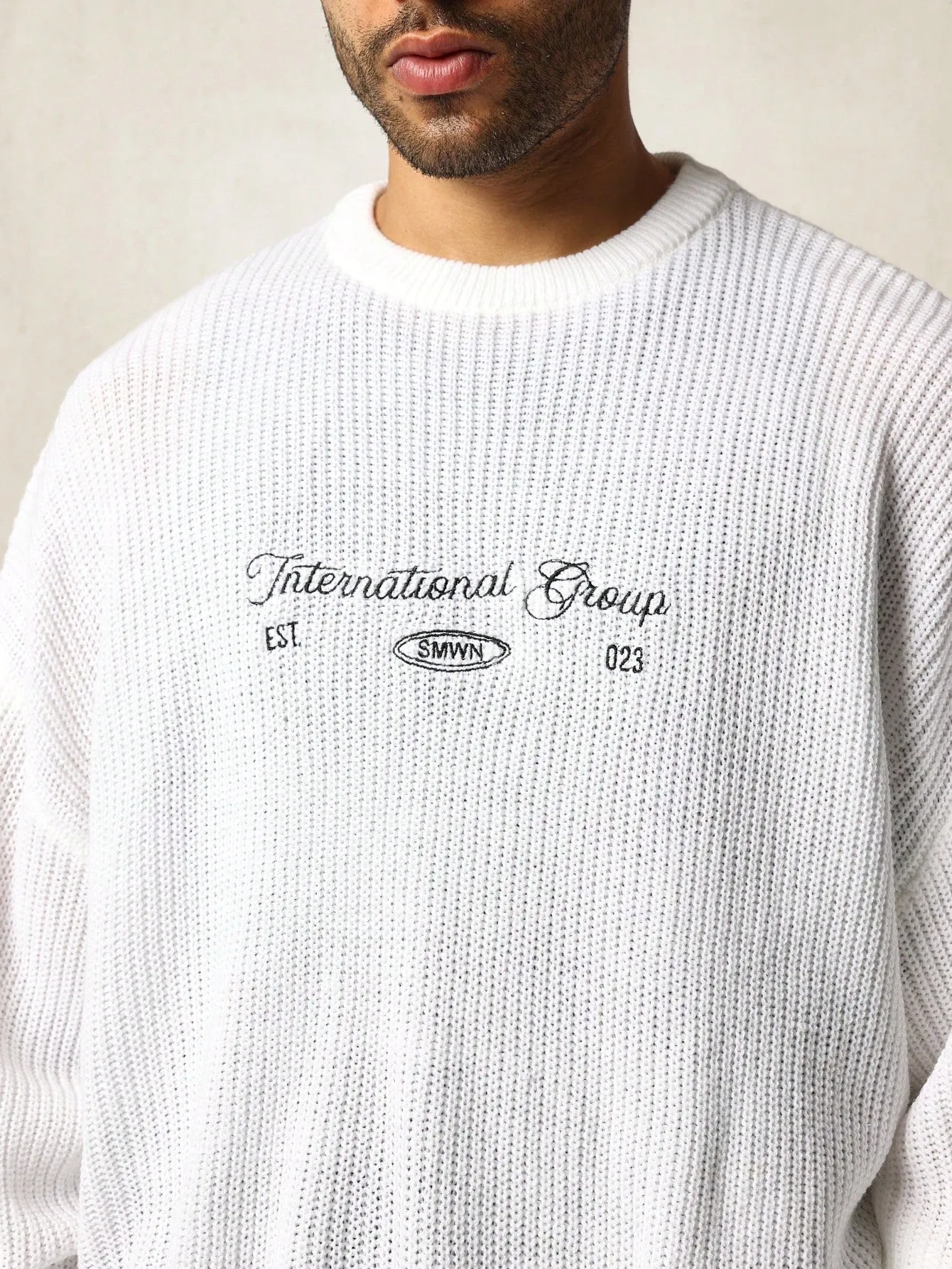 Regular Fit Crew Neck Embroidered Sweater