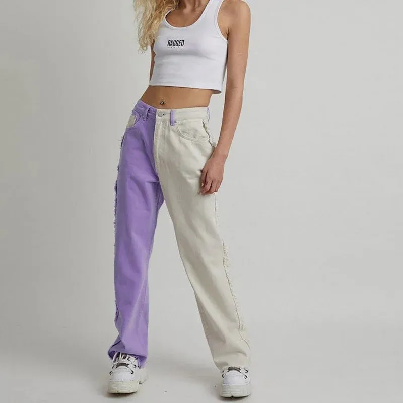 Retro Colorblock Straight-Leg Jeans