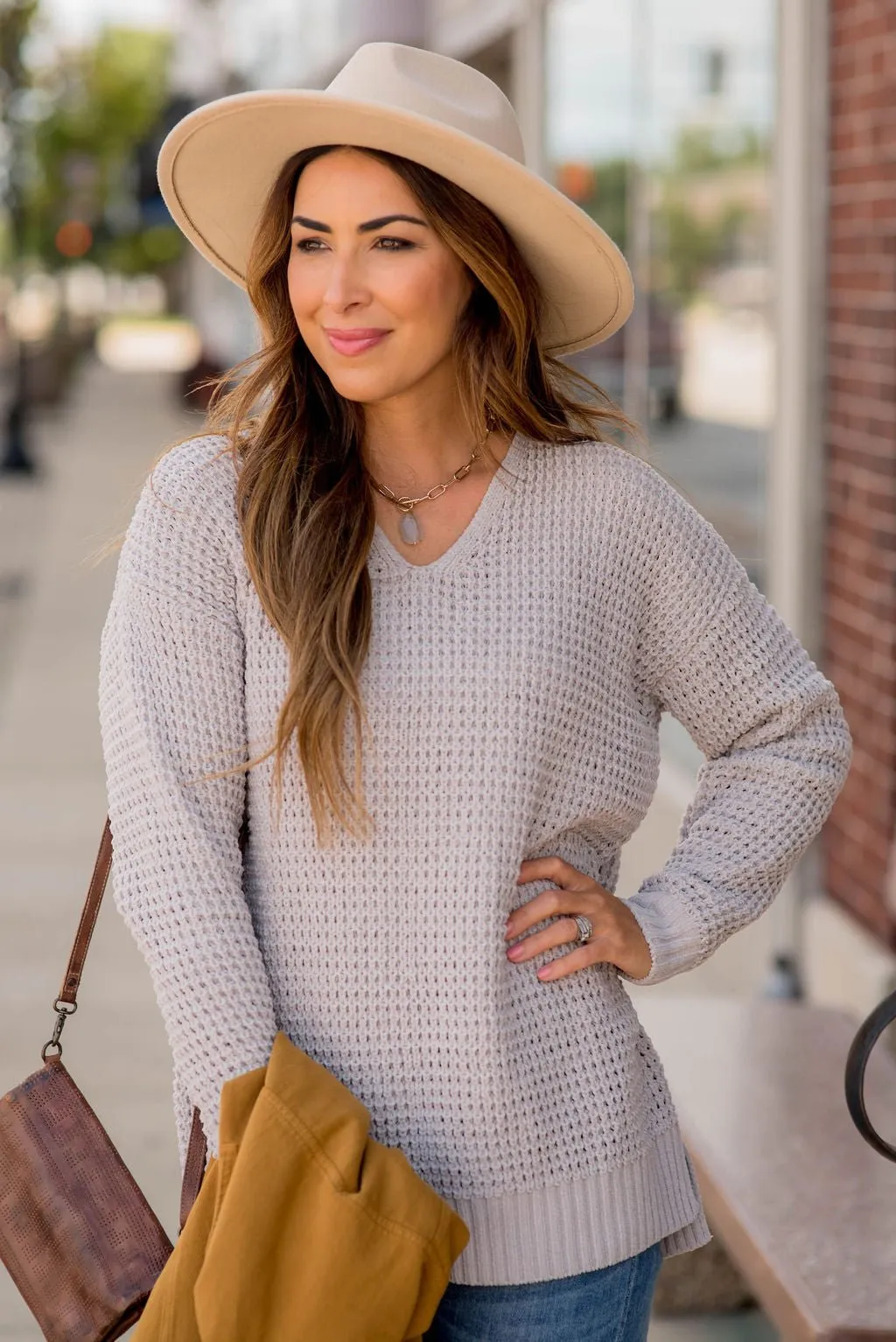 Ribbed Knit Side Slit Sweater