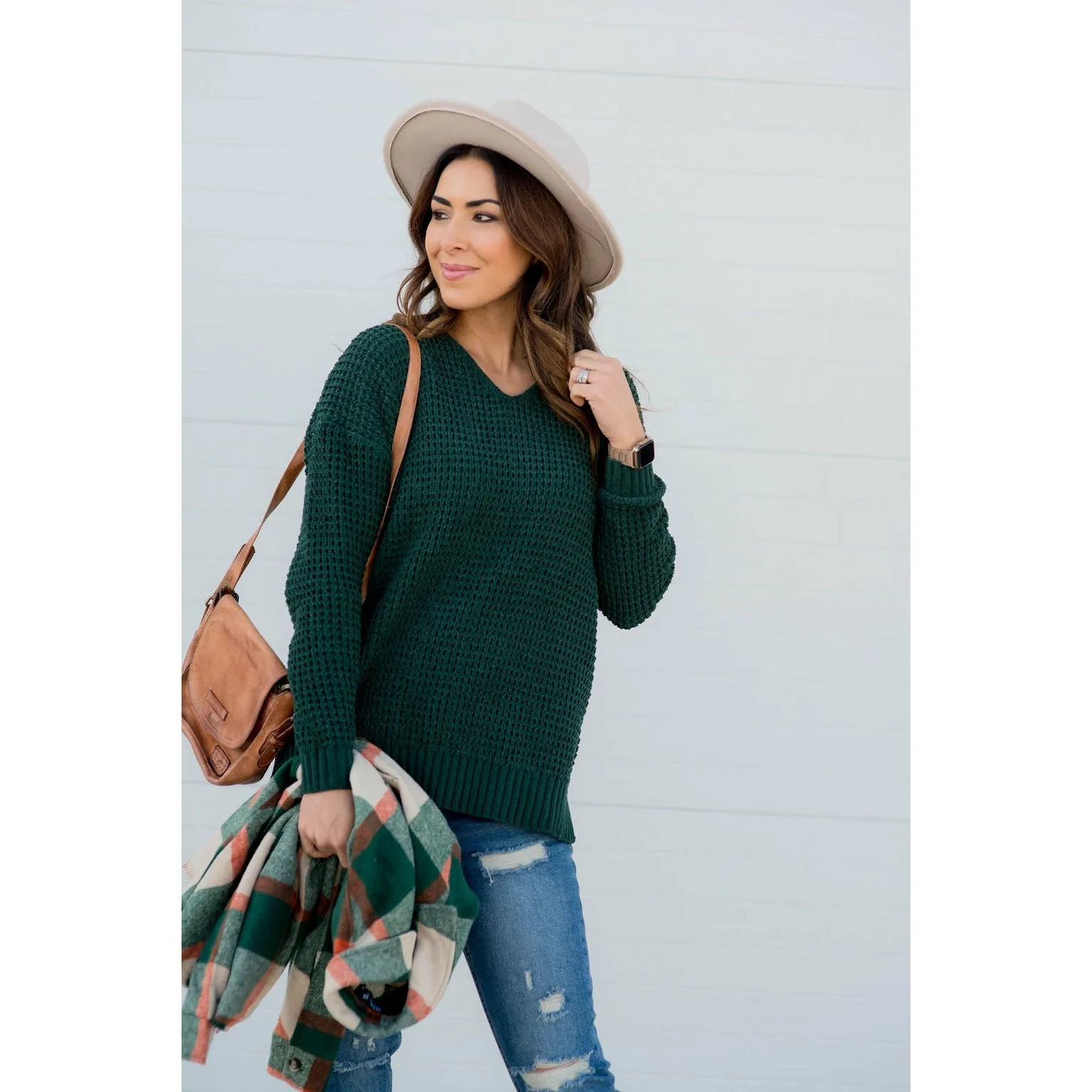 Ribbed Knit Side Slit Sweater