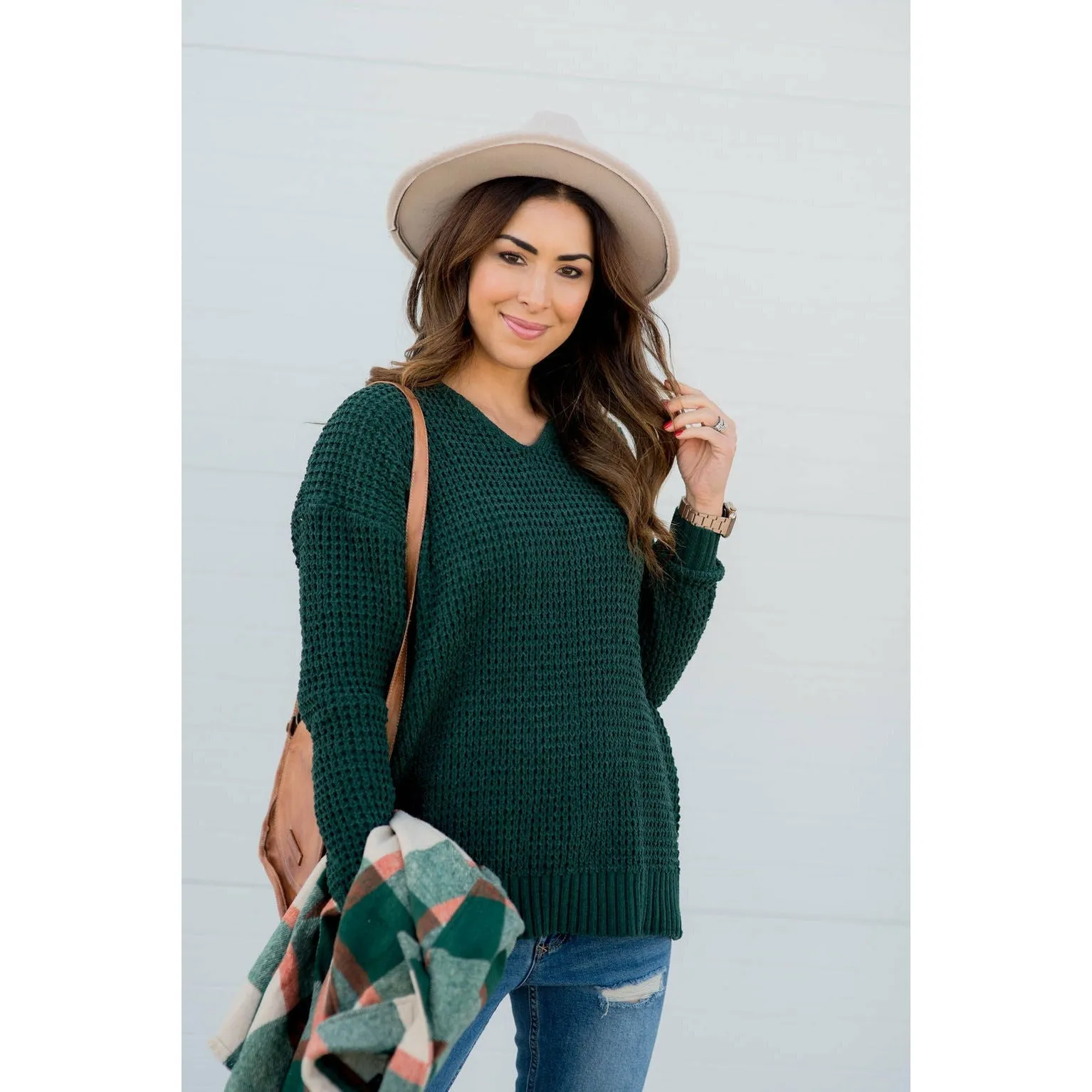 Ribbed Knit Side Slit Sweater