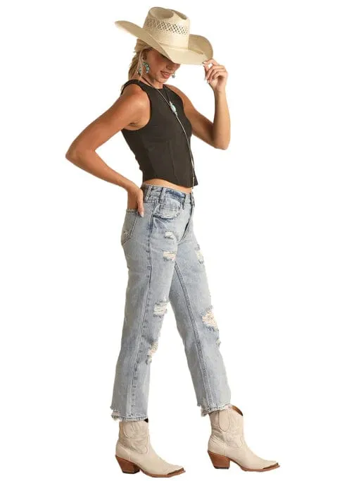 Rock & Roll Cowgirl High Rise Straight Leg Jeans RRWD9HR1C8