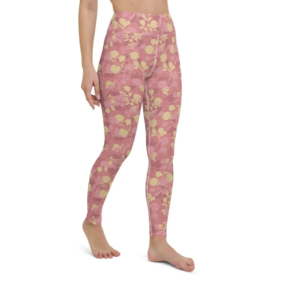 Rosy Floral Women's High-Waisted Yoga Pants