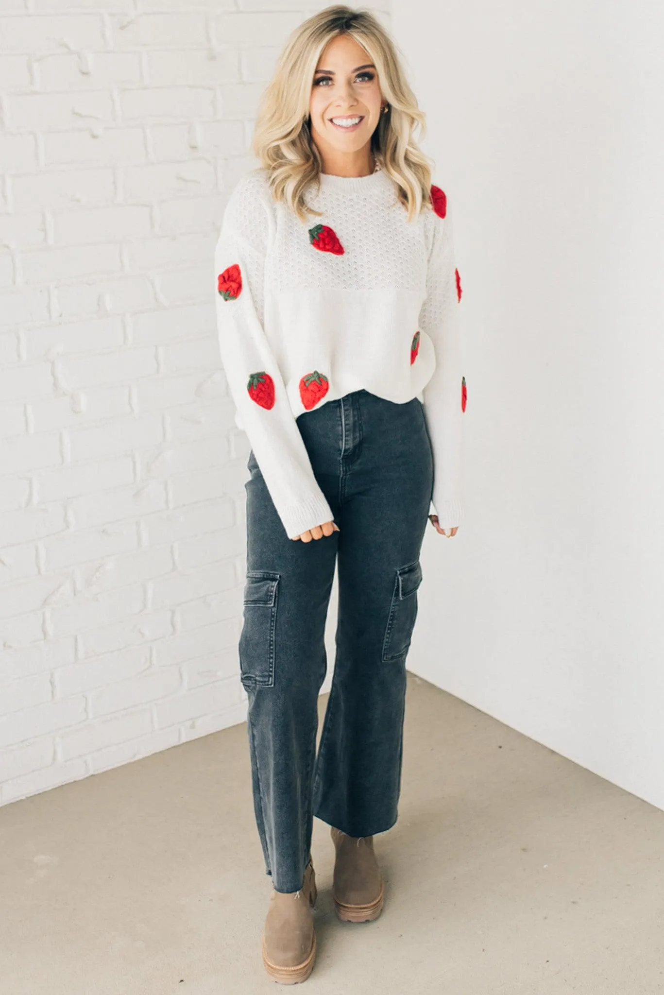 Simple Strawberry Textured Sweater