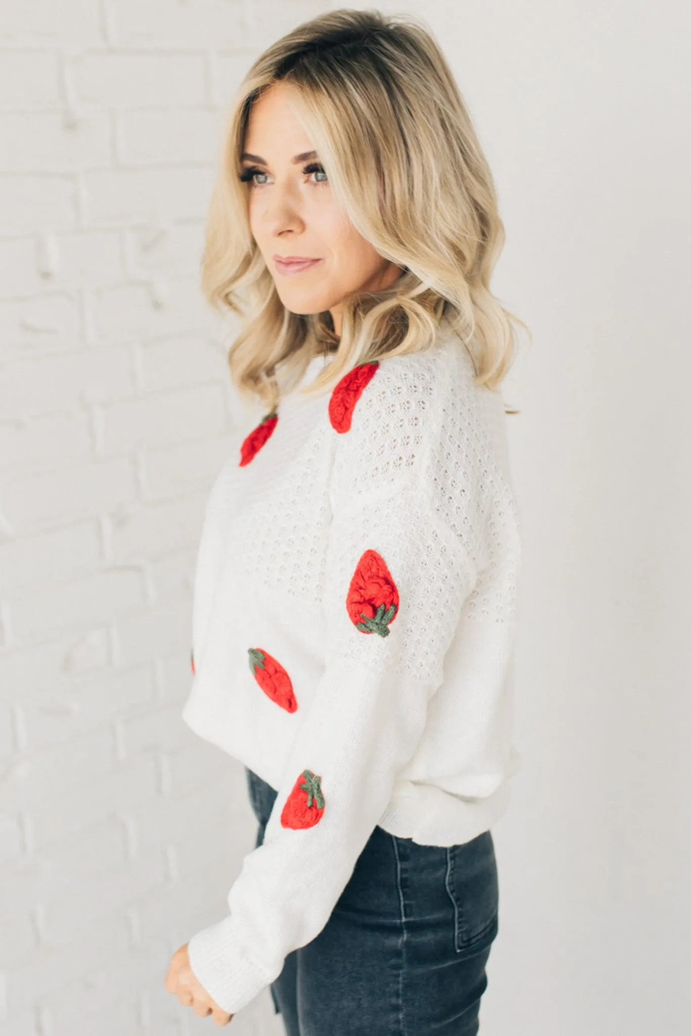 Simple Strawberry Textured Sweater