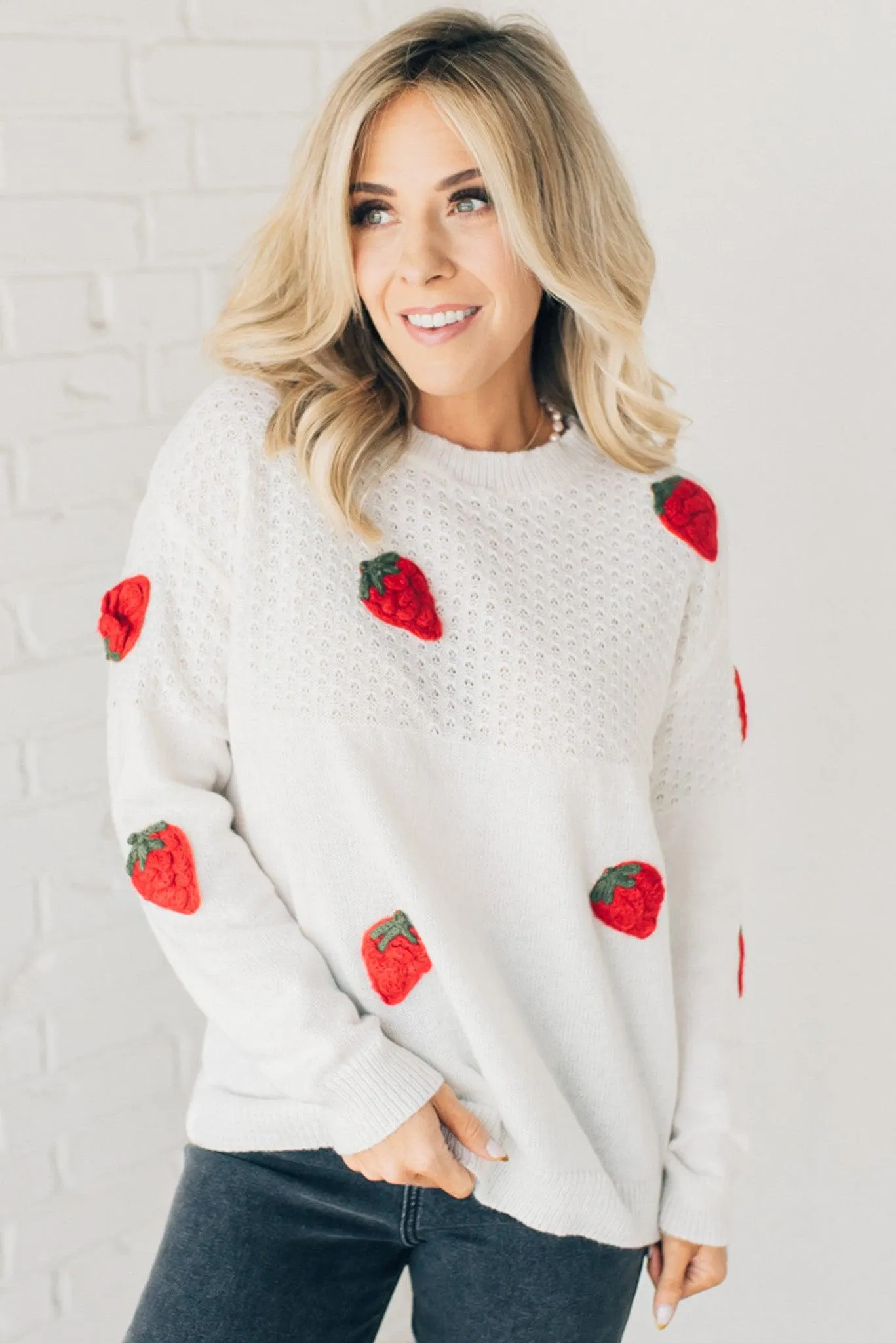 Simple Strawberry Textured Sweater