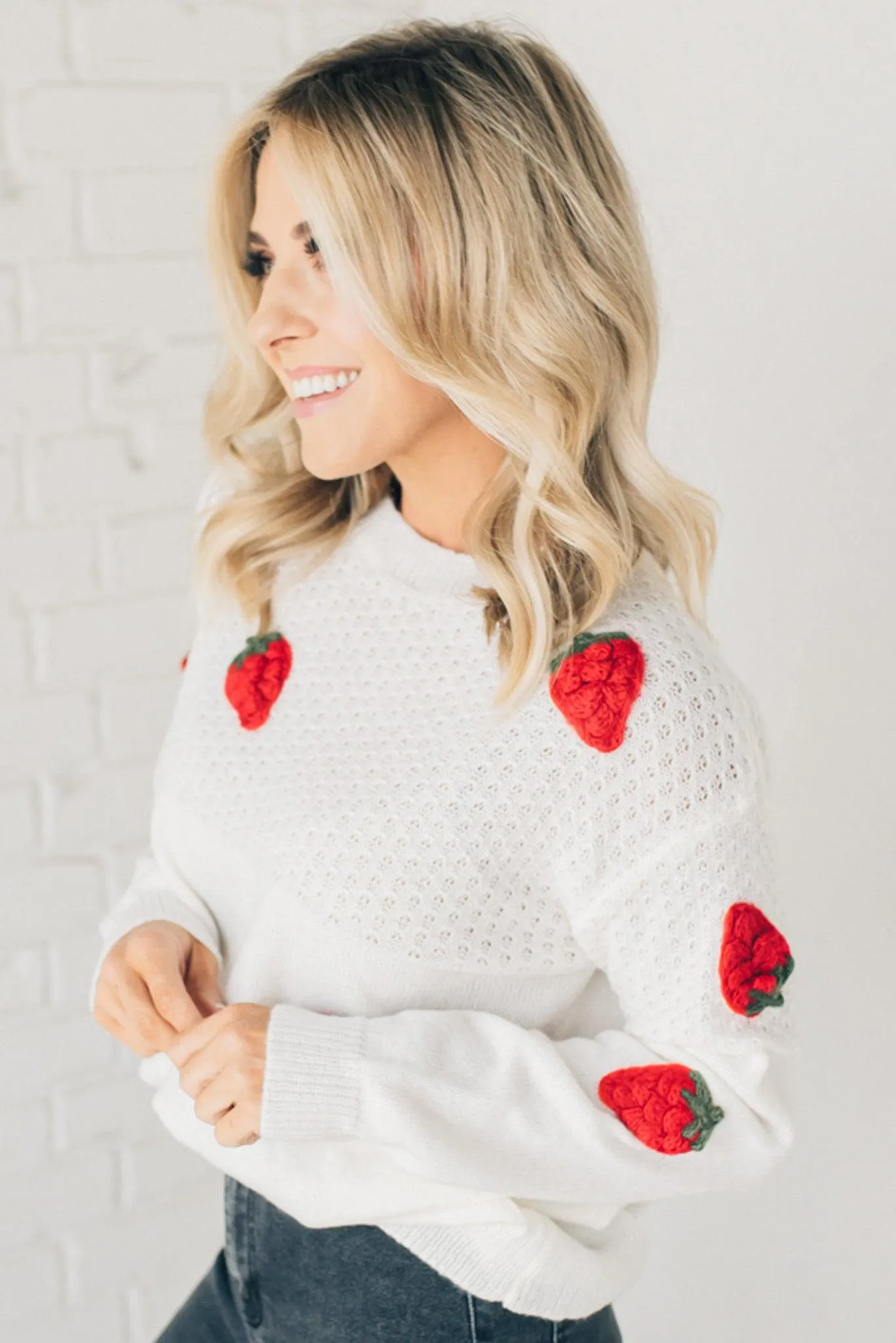 Simple Strawberry Textured Sweater