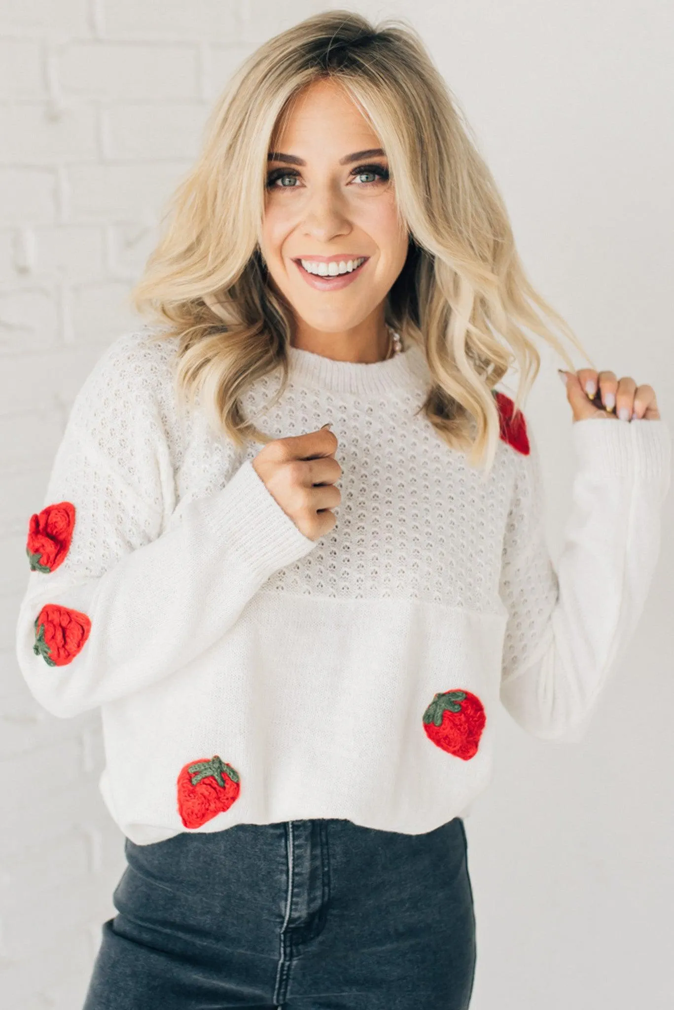 Simple Strawberry Textured Sweater