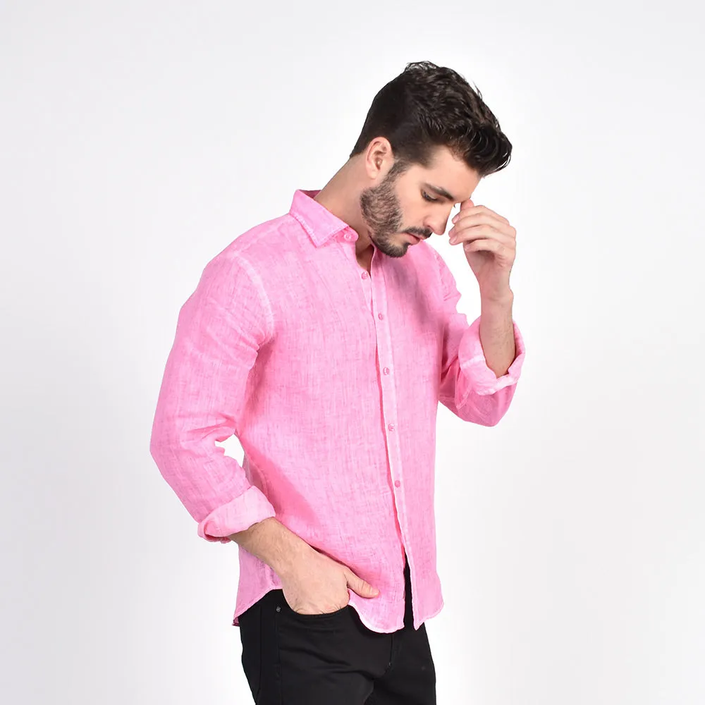 Solid Pink Linen Shirt