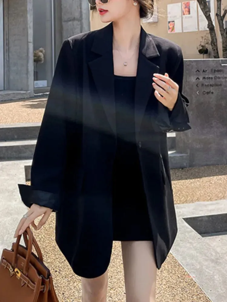 Split Blazer For Women Notched Collar Long Sleeve Solid Minimalist Casual Blazers Female Autumn Clothing Style